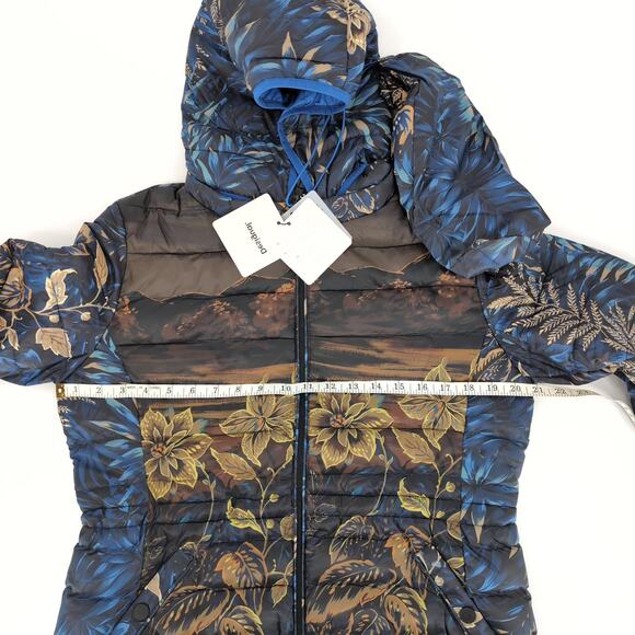 Desigual Blue Floral Puffer Padded Women's Ankor Jacket w Hood - US Size M - NWT - Picture 9 of 16